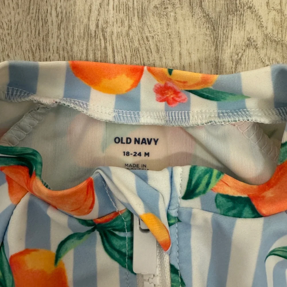 Old navy Striped Long Sleeve Swimsuit with Orange Print